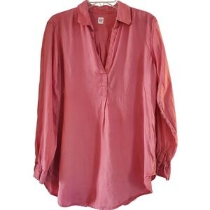 GAP Linen Shirt Women Large Pink Long Sleeve Tunic Blouse Lightweight‎ Pullover